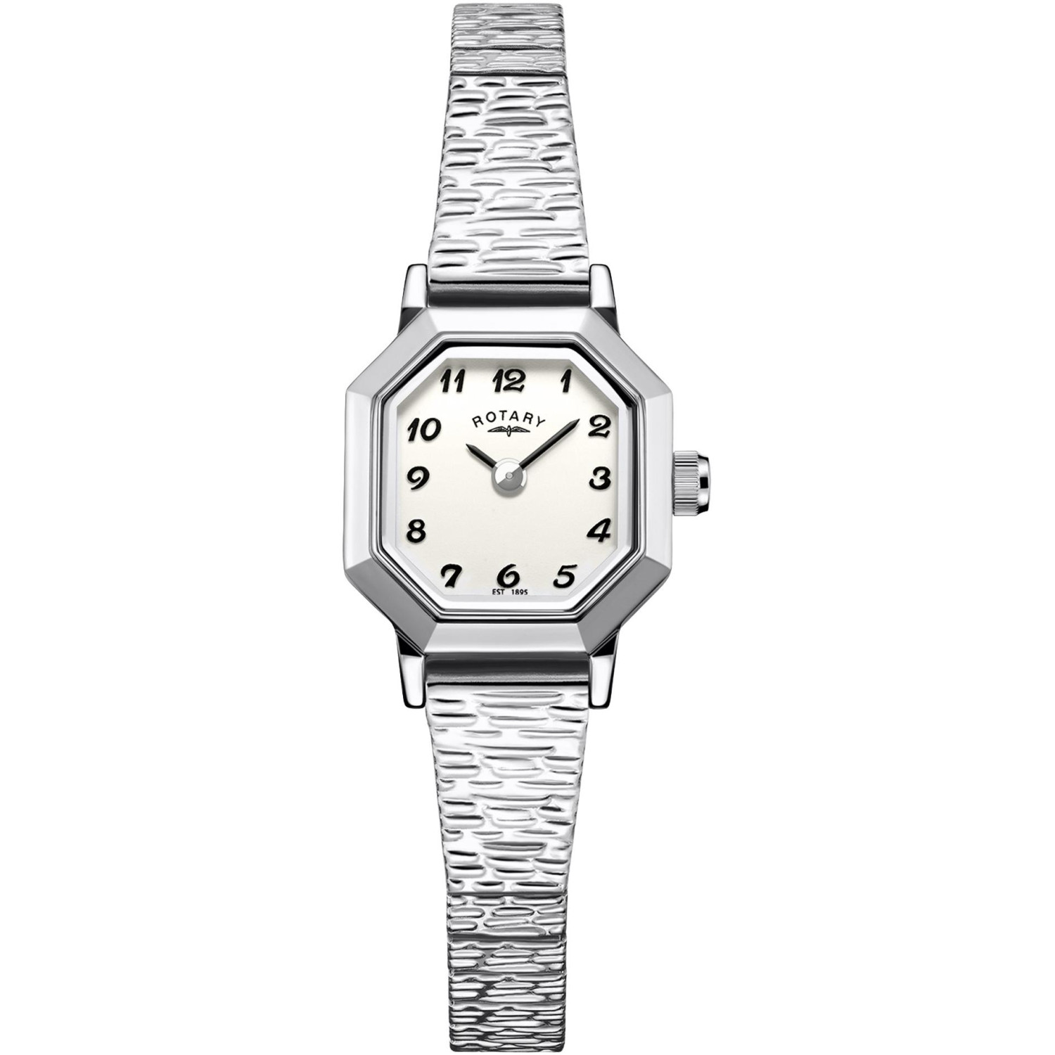 Rotary Heritage Altera RLB10031/01 - damski zegarek vintage ze stalową ośmiokątną kopertą i rozciąganą bransoletą