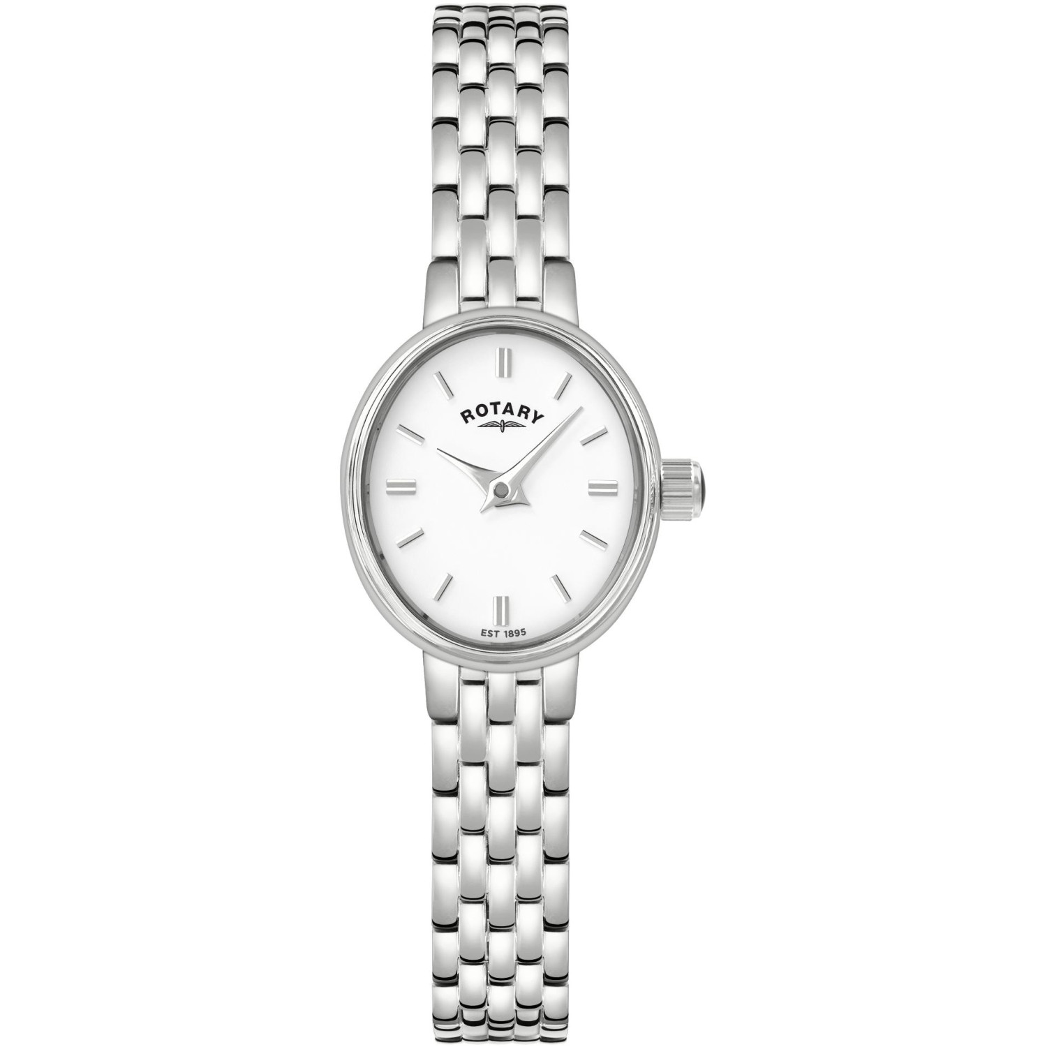 Rotary RLB10033/02 - damski stalowy owalny zegarek z białą tarczą i bransoletą