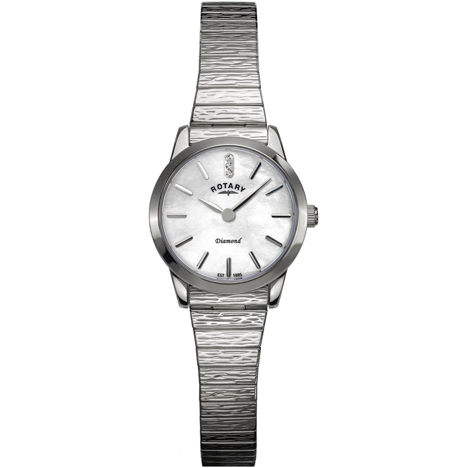 Rotary Diamond RLB10039/07/D - damski stalowy zegarek z masą perłową i prawdziwymi diamentami