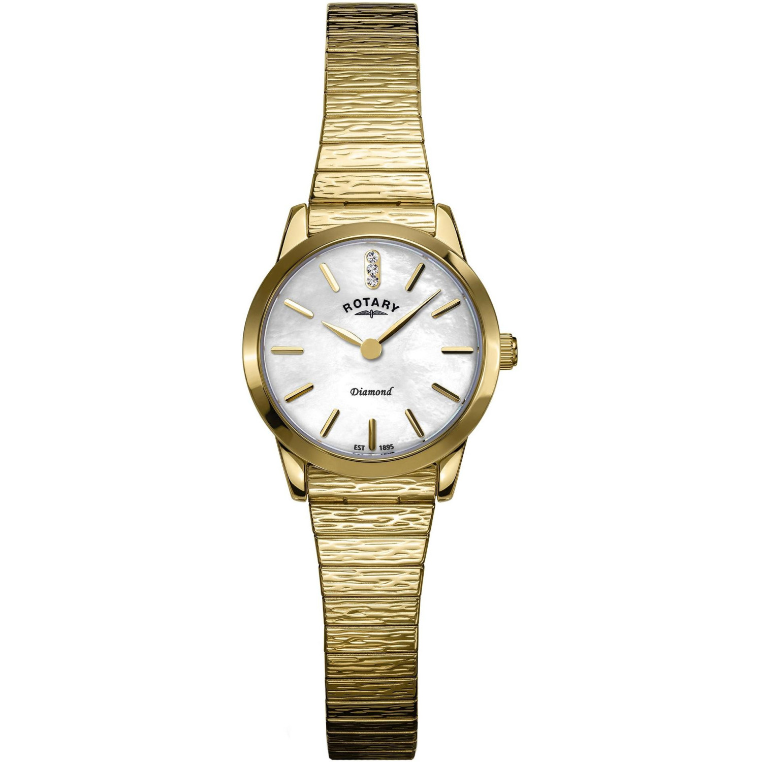 Rotary Diamond RLB10040/41/D - damski złoty zegarek z masą perłową i prawdziwymi diamentami