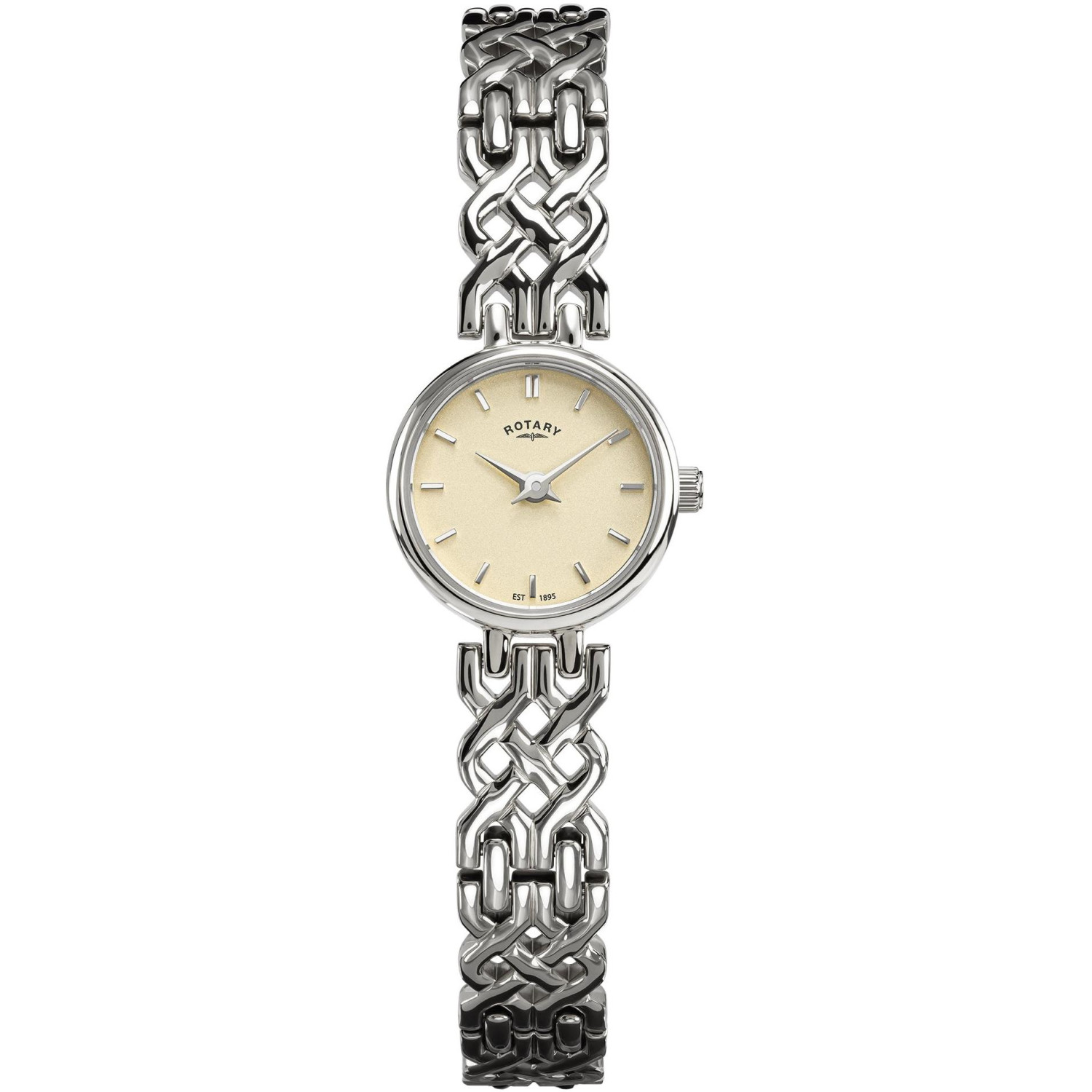 Rotary 1895 RLB10045/70 - drobny damski zegarek biżuteryjny 18 mm ze zintegrowaną dekoracyjną bransoletą