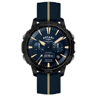 Smartwatch Rotary x MoD Royal Navy Connected ROS9001N - ekran AMOLED, granatowy pasek tekstylny z kremowym pasem