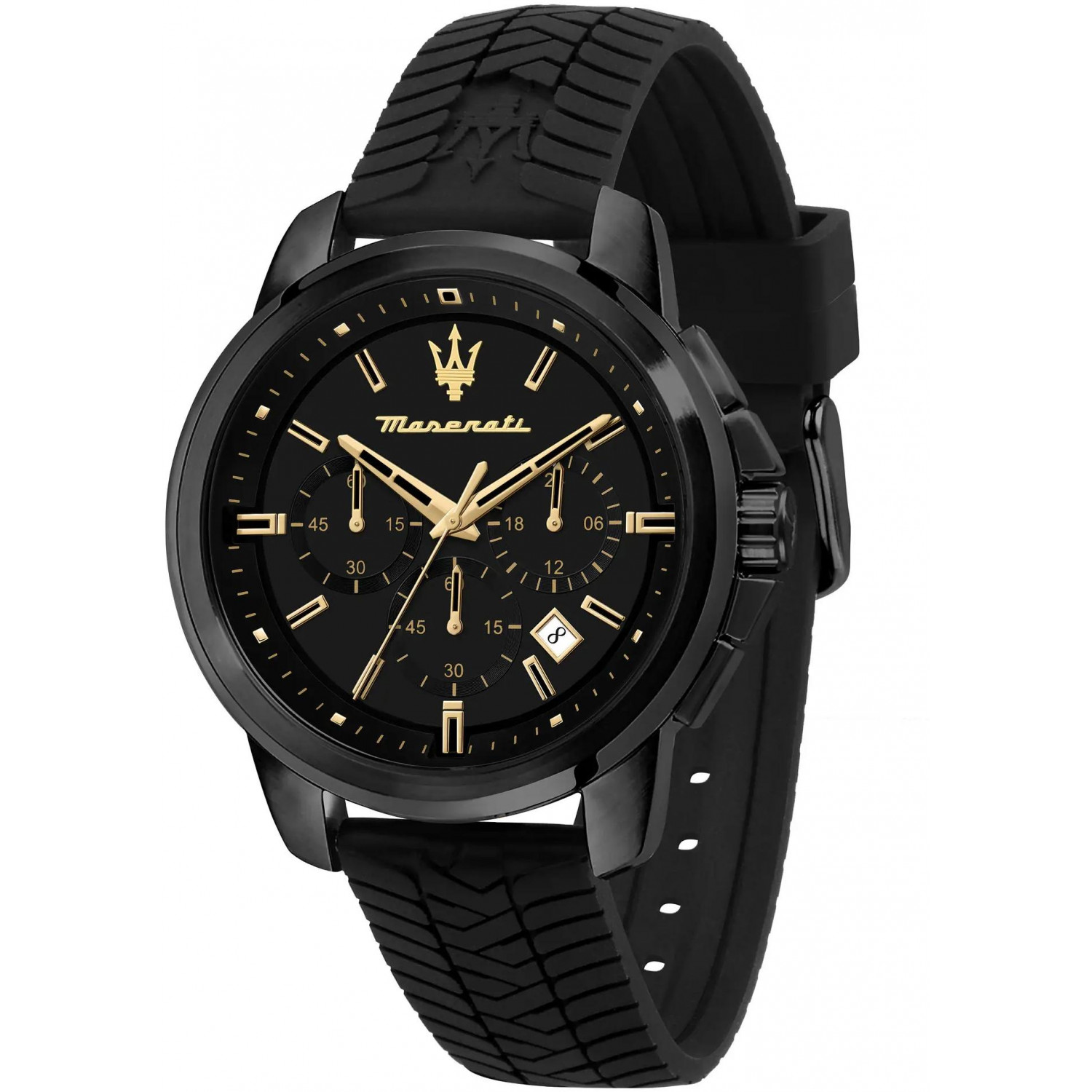 Czarny chronograf z motoryzacyjnym charakterem