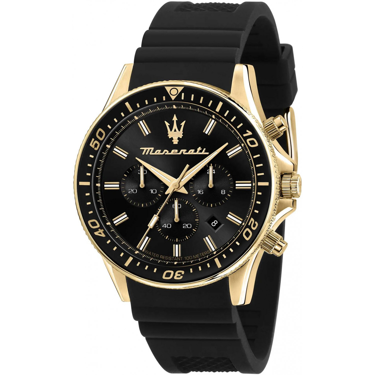 Złocony chronograf z czarną tarczą